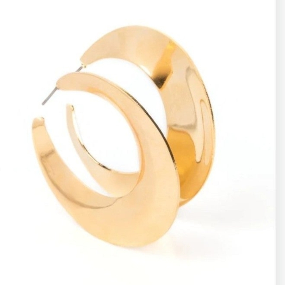 Power Curves Gold Hoop Earring Paparazzi Bold Crescent Fashion Jewelry